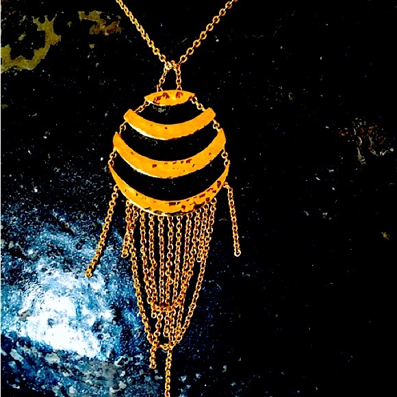 Cecile Jeanne necklace Paris tiered center crescent shaped w/branded peace dove - Picture 5 of 6